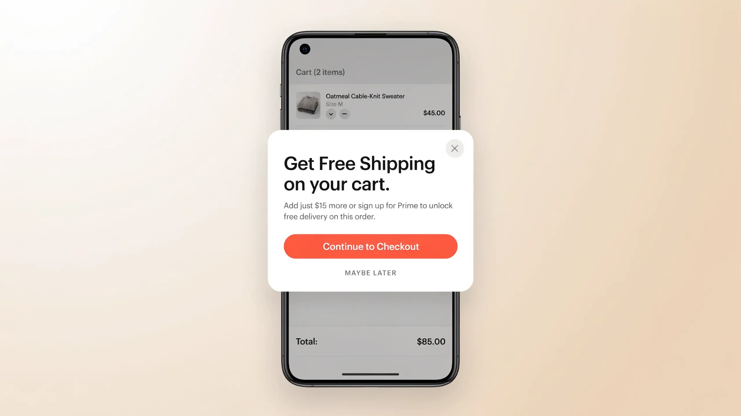 Abandoned cart sms popup